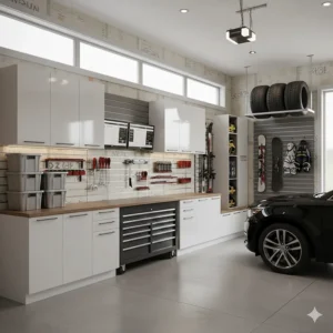 A durable garage storage system installed against insulated walls to withstand extreme Canadian temperature fluctuations.