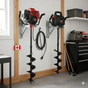 A modern rechargeable battery powered heated blanket used on a snowy patio in Quebec City during the winter season.