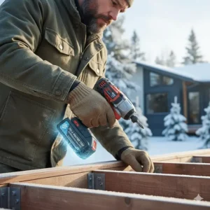 Illustration of lithium-ion battery performance for impact drivers during a chilly Canadian spring deck build.
