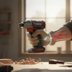 Illustration showing the reduced wrist strain when using a compact impact driver for long days of deck building.
