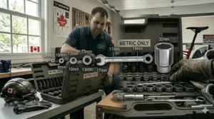 Comprehensive size chart showing the full range of pieces included in a complete metric tool set for Canadian standards.