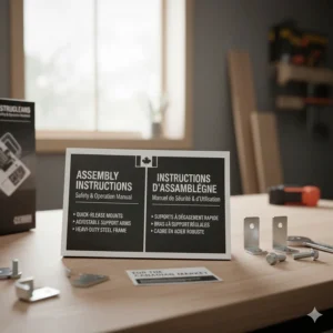 Portable miter saw stand combo with English and French assembly instructions for the Canadian market.