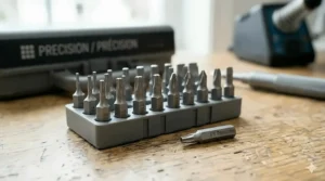 High-quality S2 steel bits from a screwdriver set for electronics, showcasing durability and rust resistance.