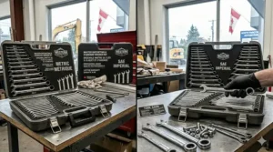 9. Illustration of a tool kit reflecting the Canadian market with English and French labeling for ratcheting and standard wrenches.