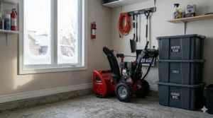 Diagram showing the auger and impeller process of a two-stage snow blower moving heavy, wet snow.