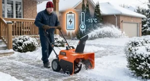 A comparison chart of single stage vs two stage snow blowers showing clearing width and depth for Canadian snowfall levels.