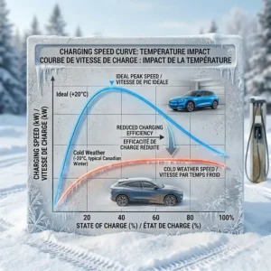 A graph showing the slower charging curve of lithium batteries when exposed to typical Canadian winter temperatures.