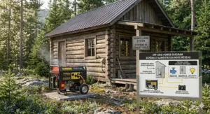 Illustration of a portable generator for home backup 7500 watts used at a remote Canadian cottage or off-grid cabin.