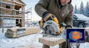 Infographic showing how to transition power tools from a cold truck to a warm indoor workspace to prevent rust.