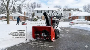 Diagram showing the efficient clearing path of a snow blower for 12-inch snowfall accumulation.