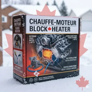 A side-by-side illustration comparing a dangerous, frayed black cord with a safe, polar-rated blue cord suitable for powering block heaters in extreme cold.