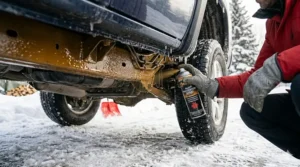 Protecting a car door lock from freezing temperatures with rust prevention spray.