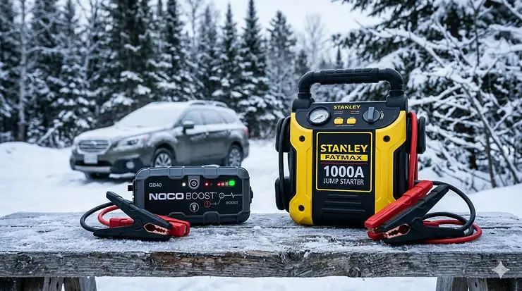 A side-by-side comparison of NOCO and Stanley jump starters, tested for performance in extreme Canadian cold weather.
