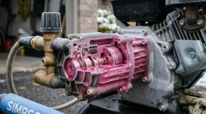 Close-up of pump lubricant solution protecting internal parts from extreme cold.