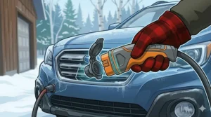 An illustration showing a heavy-duty quick-connect cable designed for easy handling with thick winter gloves.