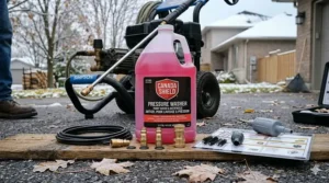 A complete winter care kit including pressure washer antifreeze solution.