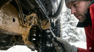 Infographic of car parts to spray for rust prevention before the Canadian winter.