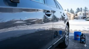 A polished, clean car finish after removing winter road grime.