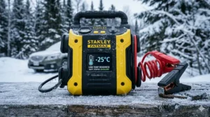 Stanley portable jump starter highlighting cold-start battery technology for Canadian sub-zero temperatures.