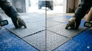 Durable garage flooring tiles resistant to cracking during extreme Canadian temperature fluctuations.