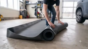 Simple installation of a protective garage floor mat for an SUV.