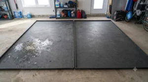 Customizable garage mat size providing full coverage for SUVs and trucks.