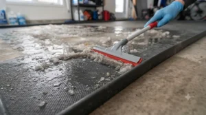 Squeegee-friendly garage mat surface for easy removal of trapped winter slush.