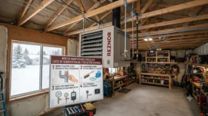 Winter maintenance checklist graphic for checking components on a residential gas garage heater.