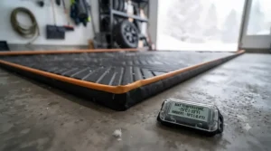 Illustration showing the durability of a garage mat in extreme cold temperatures.