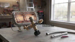 Lightweight propane tank top heater set up at a campsite, providing instant outdoor heat for autumn camping trips in Canada.