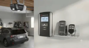 Multi-button remote controls and a digital wall-control console for operating a residential belt drive garage door opener.