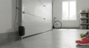 Safety reverse sensors installed at the base of garage door openers tracks for household safety