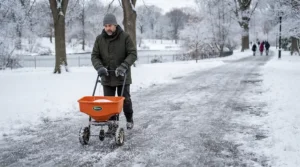 Measuring coverage area per bag of eco-friendly ice melt products on an icy walkway