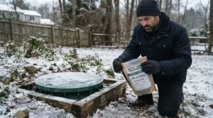 Property owner choosing eco-friendly ice melt products for a home with a septic system