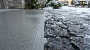 Protecting concrete from freeze-thaw surface damage using safe ice melt for driveways.